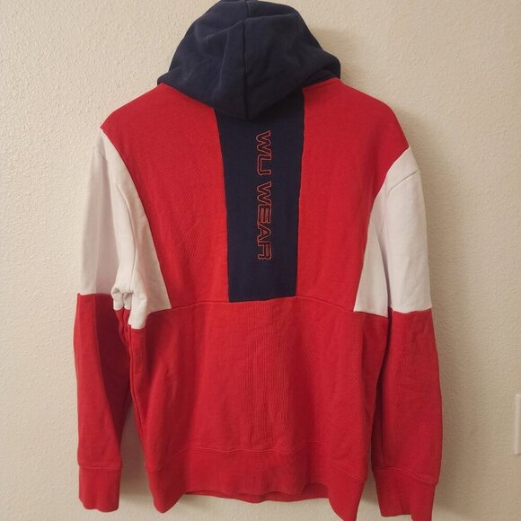 90s Wu-Wear WuTang Red White Blue Color Block Sweatshirt Hoodie Mens Medium - Picture 7 of 8
